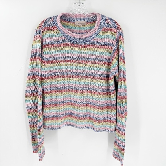 Philosophy Rainbow Striped Cotton Blend Crew Neck Pullover Knit Sweater Large - Picture 1 of 9